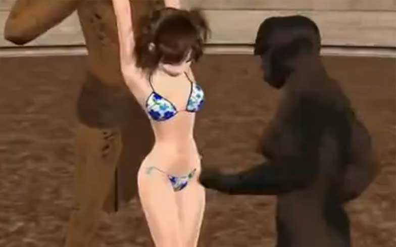 3Dリョナ動画！ビキニ美少女が屈強な男にお腹をボコボコにされる！